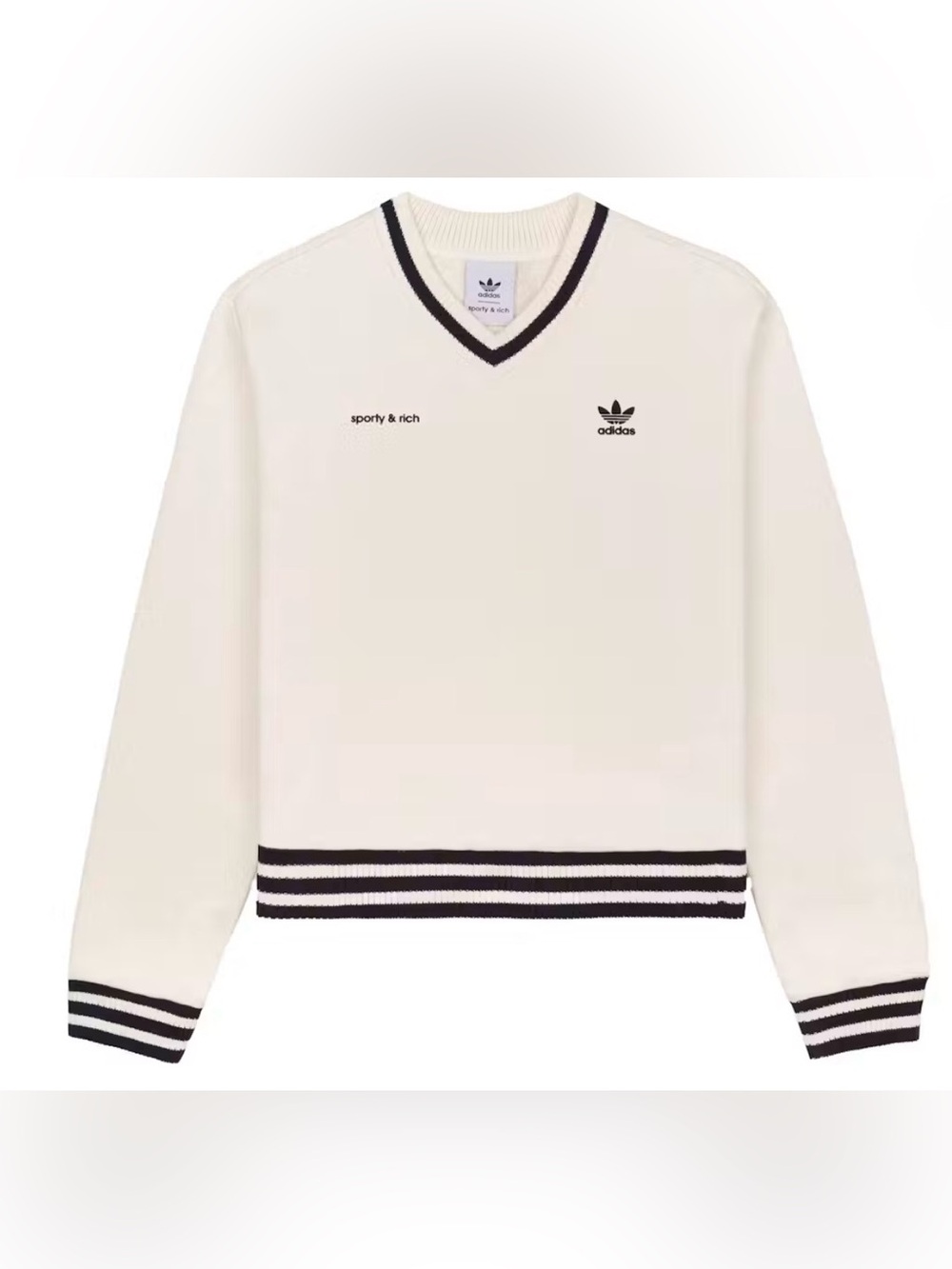 adidas Cream V-Neck Sweater with Black Trim